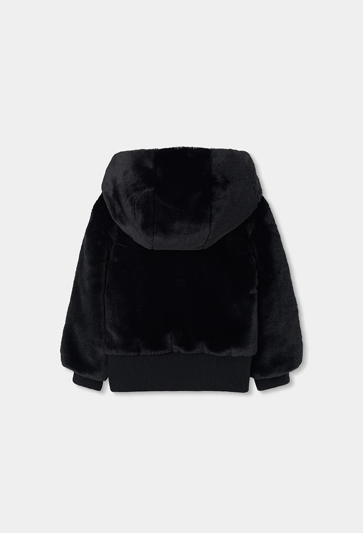 Veste en fausse fourrure fille noire à capuche