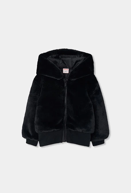 Veste en fausse fourrure fille noire à capuche