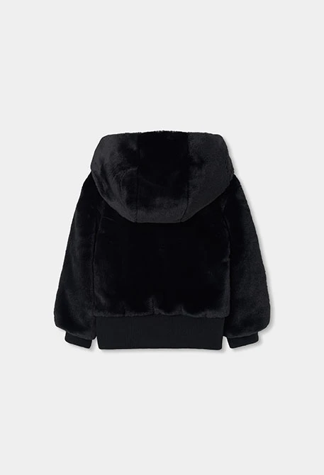 Veste en fausse fourrure fille noire à capuche