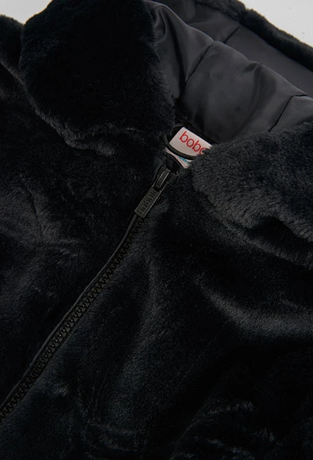 Veste en fausse fourrure fille noire à capuche
