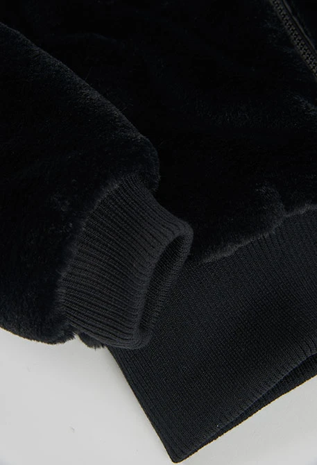 Veste en fausse fourrure fille noire à capuche