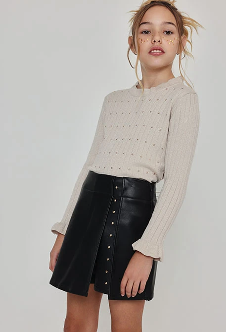Mädchen-Pullover in Naturweiß mit Strasssteinen