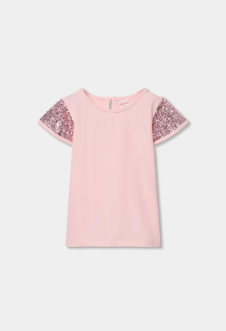 T-shirt de algodão rosa menina