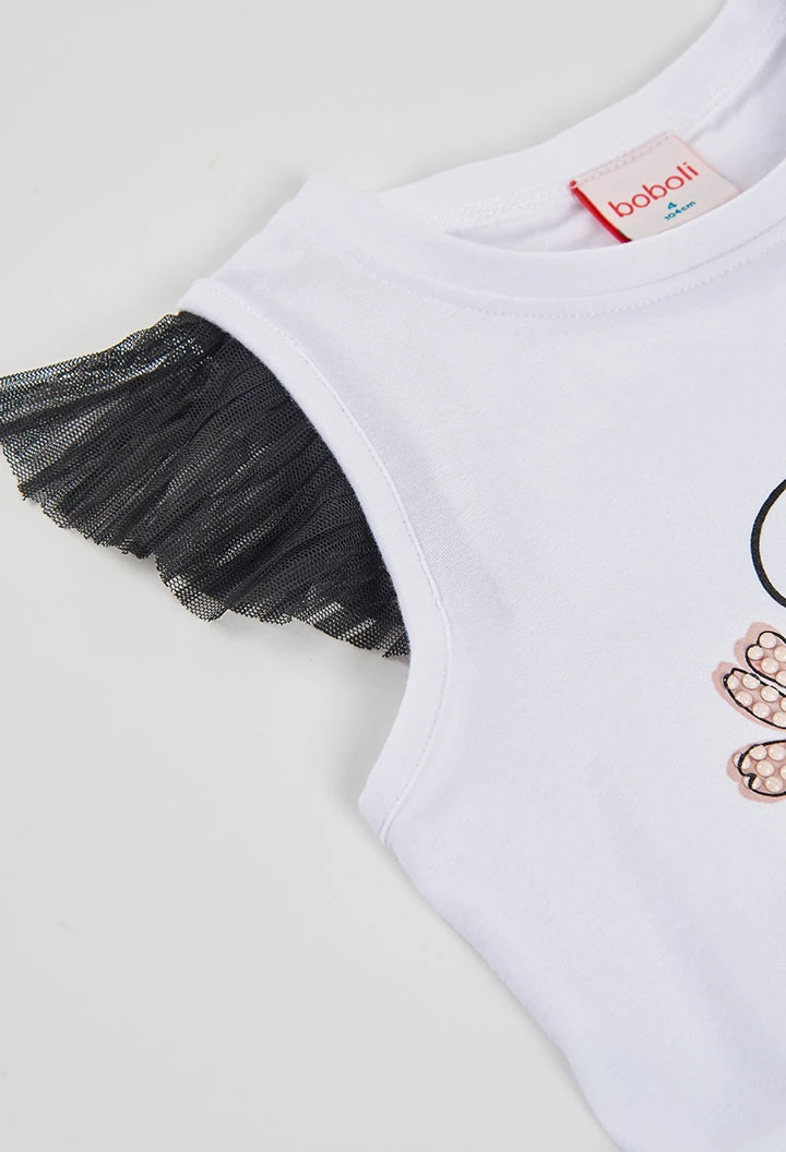 Girl?s white cotton printed T-shirt