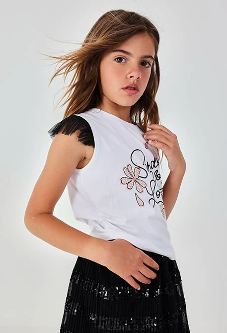Camiseta niña algodón blanco estampado