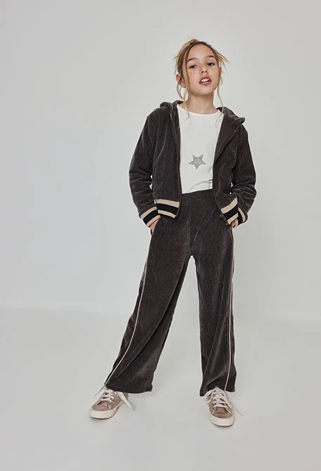 Pantalons de vellut nena marró amb franja lateral