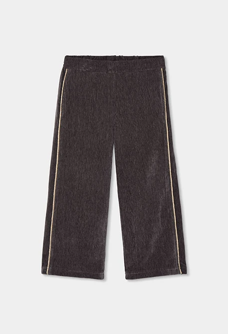 Brown girl\'s velvet trousers with side stripe
