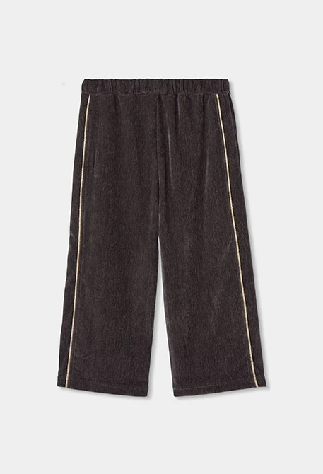 Brown girl\'s velvet trousers with side stripe
