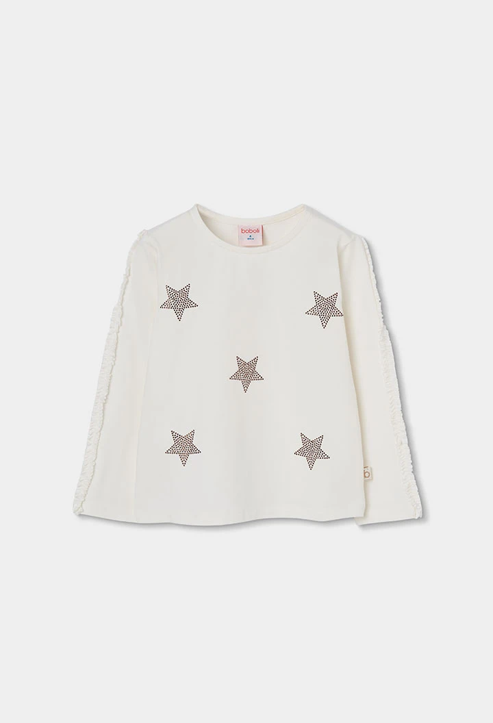 Weißes gestricktes Mädchen-T-Shirt mit Sternen