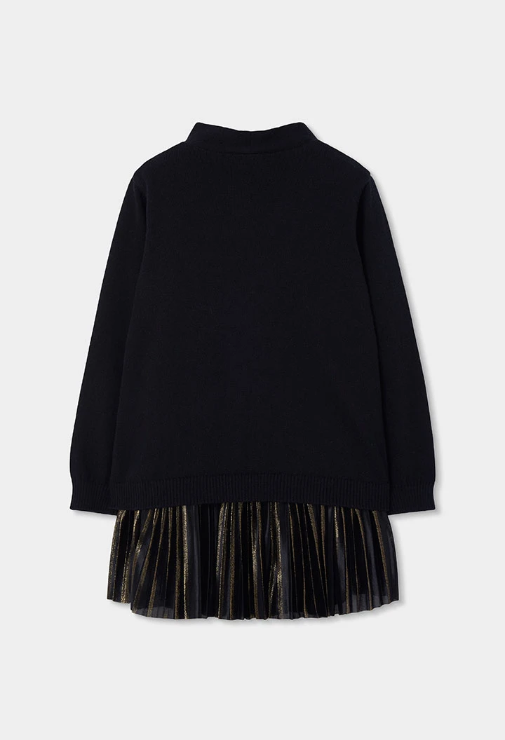 Vestito combinato nero con gonna plissettata dorata
