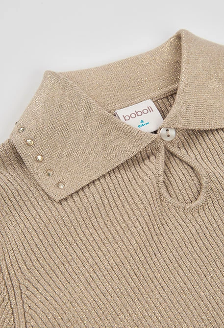 Yellow girls\' jumper with lapel collar and studs