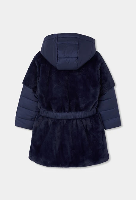 Parka teixit tècnic nena blau marí amb cinturó