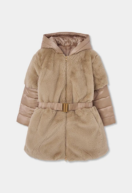 Mädchen-Parka aus technischem Gewebe in Gelb mit Gürtel