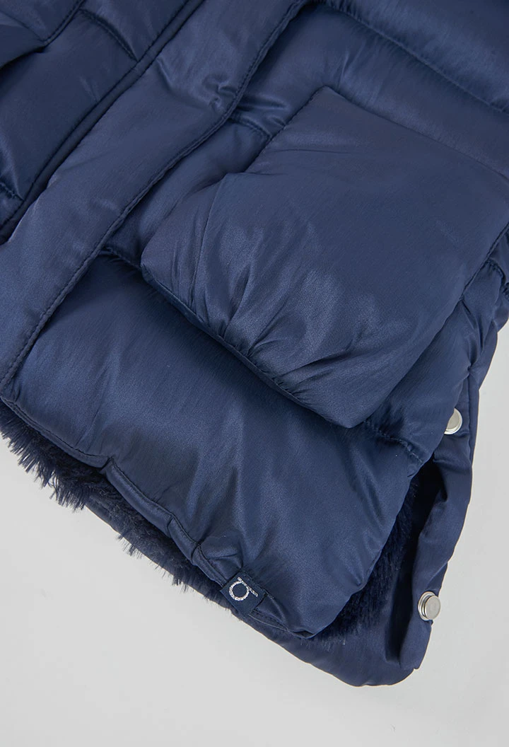 Gilet en tissu technique fille bleu marine avec capuche