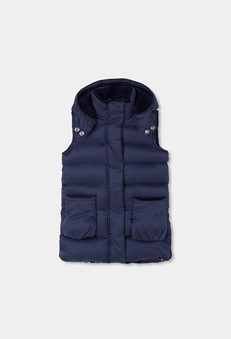Gilet en tissu technique fille bleu marine avec capuche