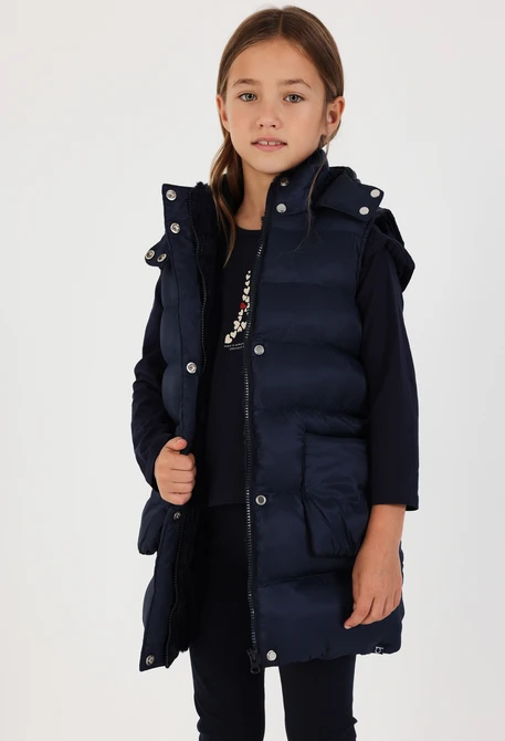Chaleco tejido técnico niña azul marino con capucha