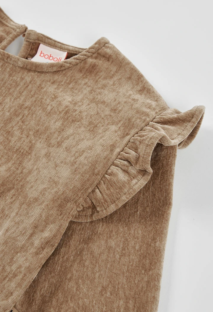 Beiges Mädchen-Sweatshirt mit Rüschen an den Schultern