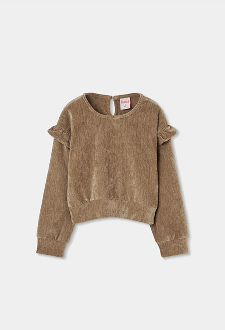 Beiges Mädchen-Sweatshirt mit Rüschen an den Schultern