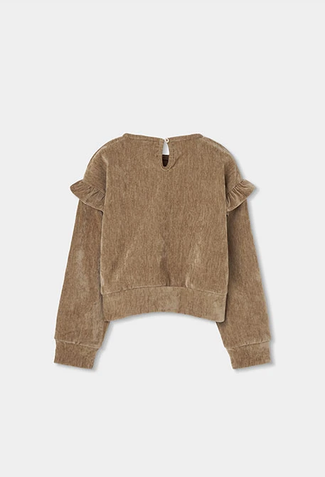 Beiges Mädchen-Sweatshirt mit Rüschen an den Schultern