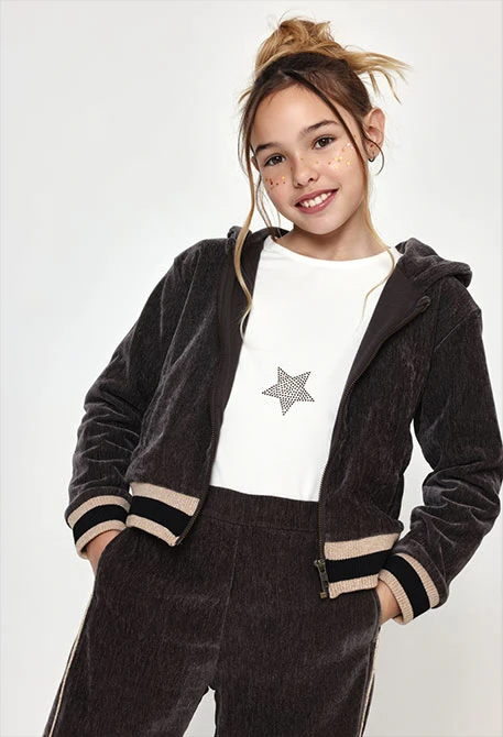 Veste velours fille marron à capuche