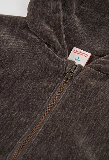 Braunes Samt-Kapuzenjacke für Mädchen