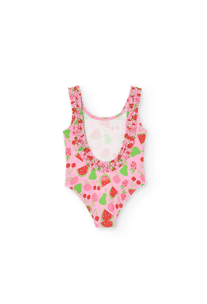 Fato de banho de poliamida para bebé menina com estampado de frutas