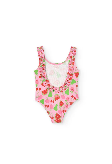Fato de banho de poliamida para bebé menina com estampado de frutas