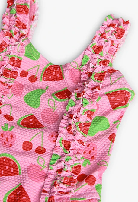 Fato de banho de poliamida para bebé menina com estampado de frutas