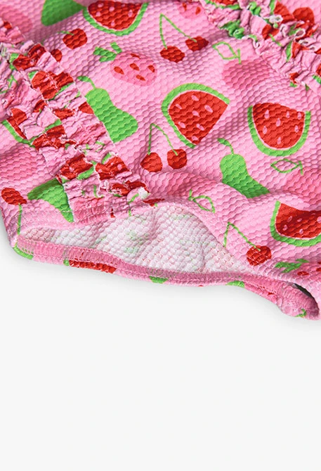 Fato de banho de poliamida para bebé menina com estampado de frutas