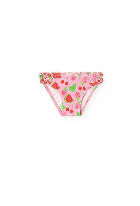 Fato de banho de poliamida para bebé menina com estampado de frutas.