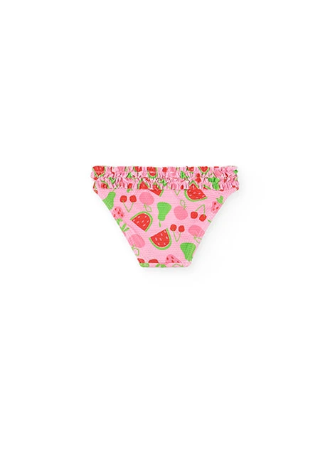 Fato de banho de poliamida para bebé menina com estampado de frutas.