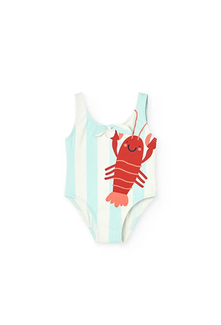 Maillot de bain en polyamide pour bébé fille en vert d\'eau avec motif de homard.