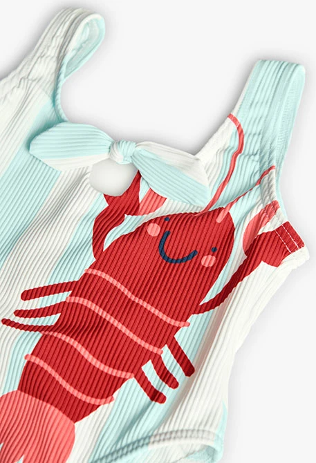 Maillot de bain en polyamide pour bébé fille en vert d\'eau avec motif de homard.