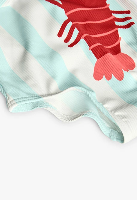 Maillot de bain en polyamide pour bébé fille en vert d\'eau avec motif de homard.