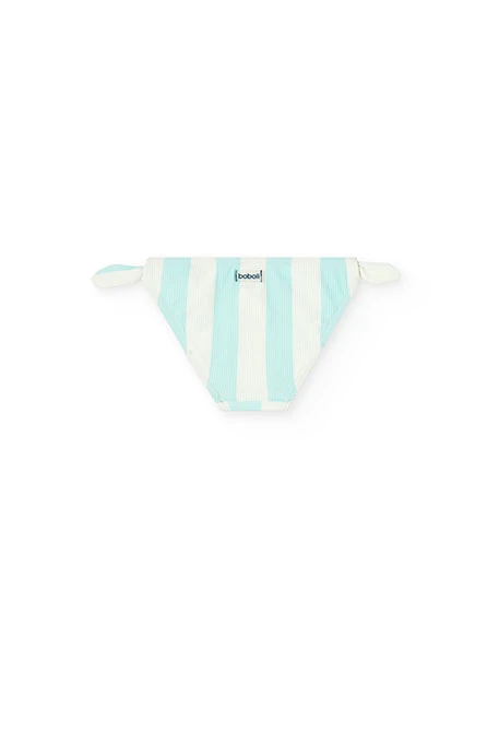 Costume da bagno mutandina in poliammide per neonata a righe blu e bianche.