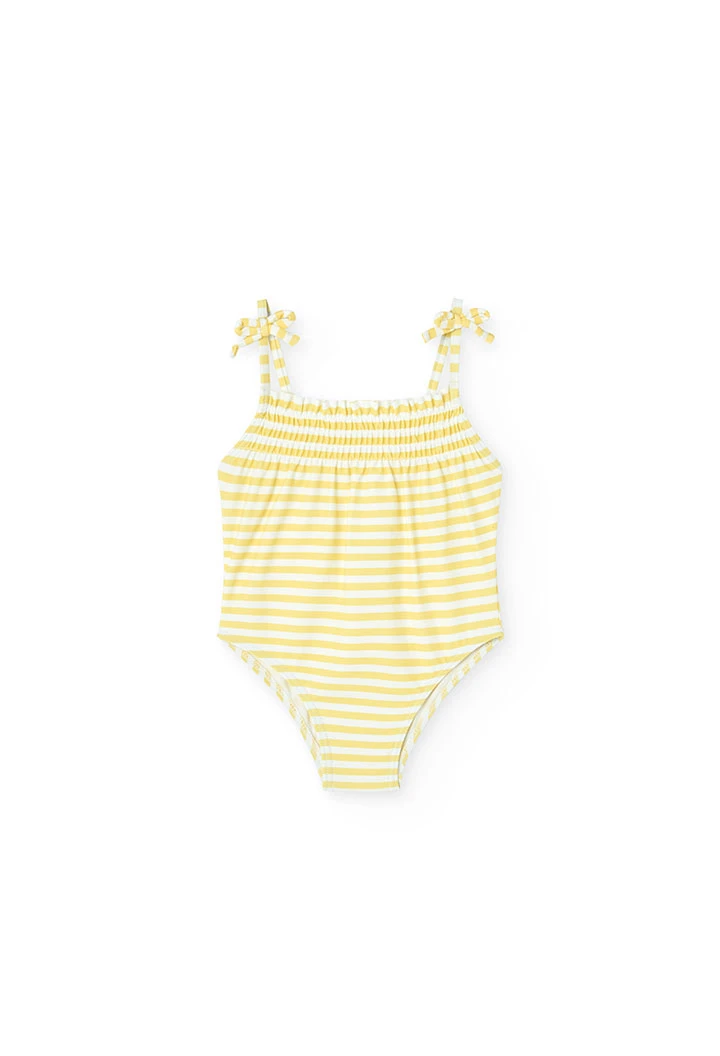 Maillot de bain en polyamide pour bébé fille rayé en jaune et blanc