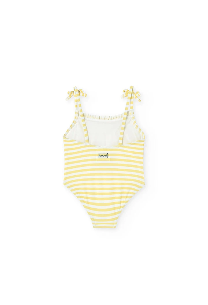 Maillot de bain en polyamide pour bébé fille rayé en jaune et blanc
