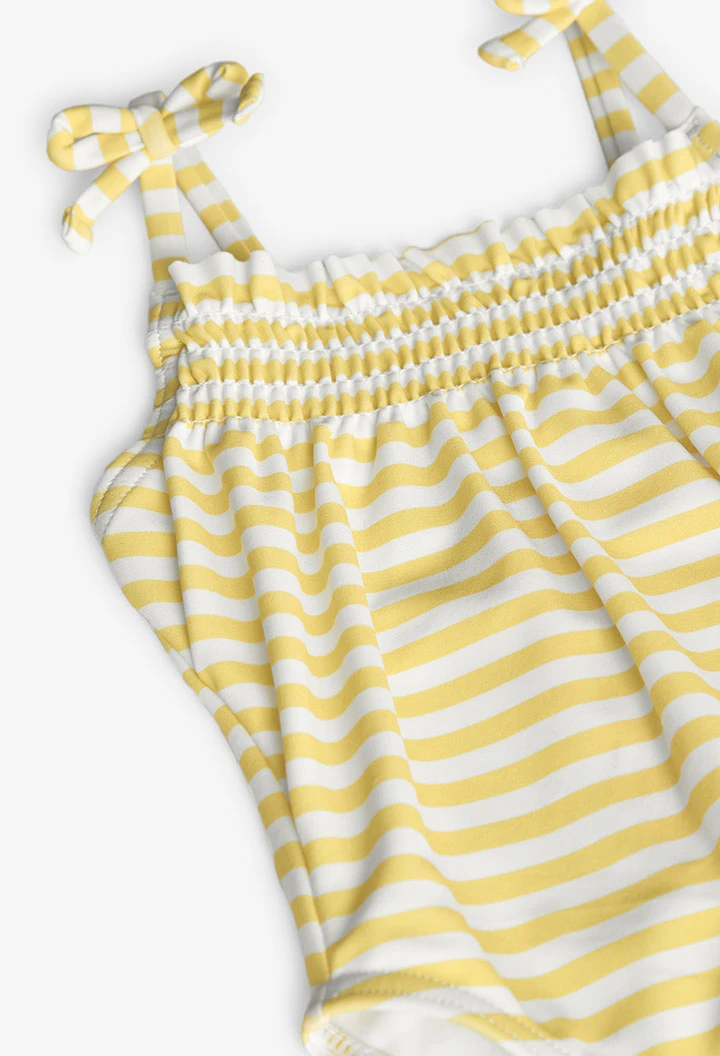 Maillot de bain en polyamide pour bébé fille rayé en jaune et blanc
