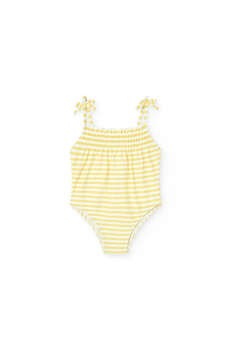 Maillot de bain en polyamide pour bébé fille rayé en jaune et blanc