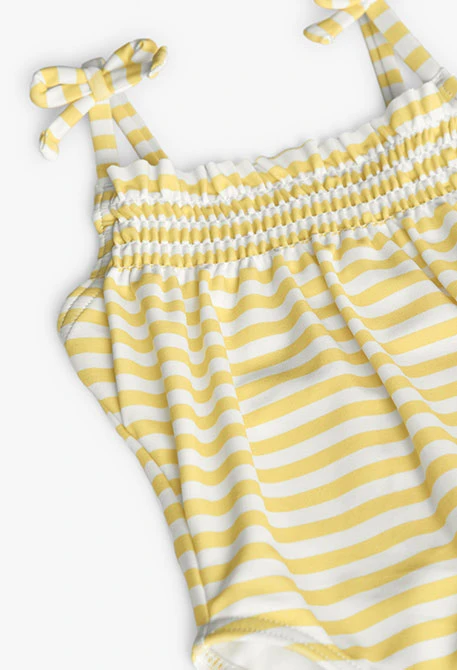 Maillot de bain en polyamide pour bébé fille rayé en jaune et blanc