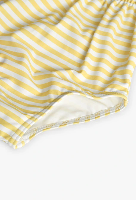 Maillot de bain en polyamide pour bébé fille rayé en jaune et blanc