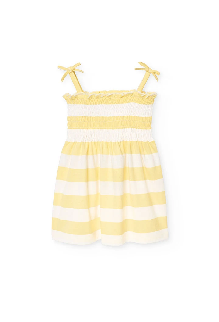 Robe en maille pour bébé fille rayée en jaune et blanc