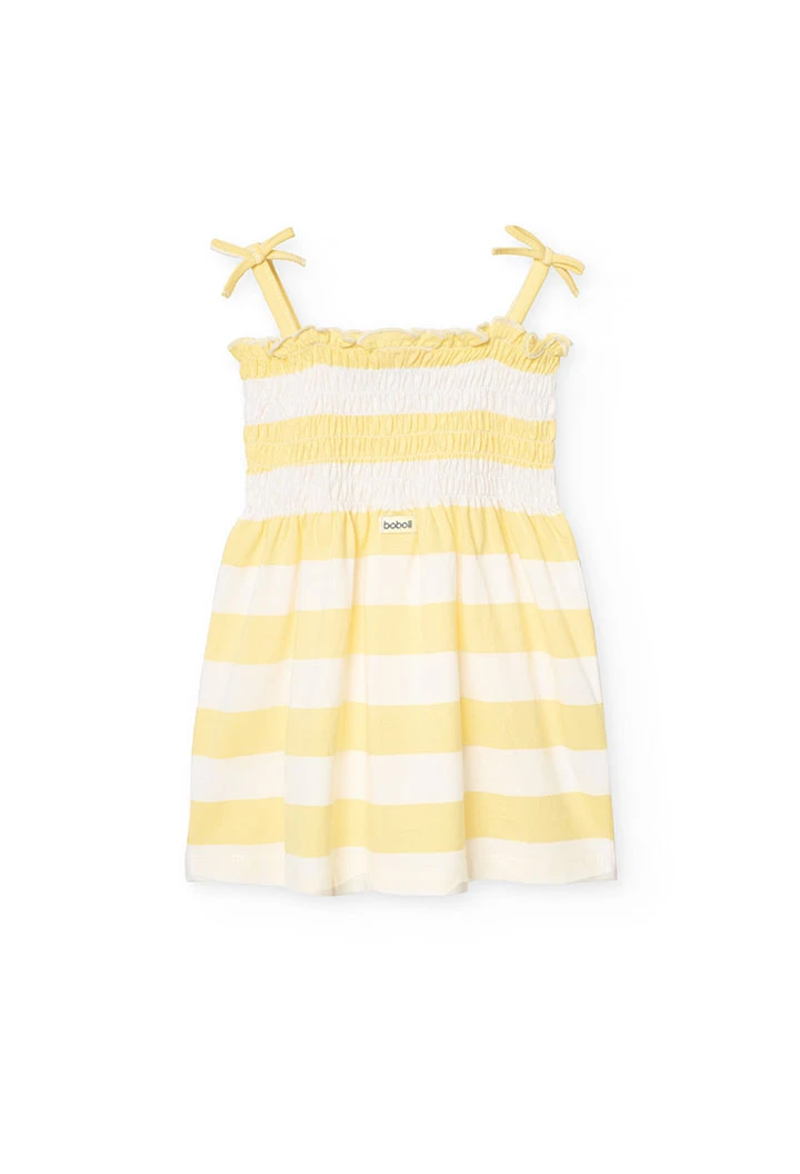 Robe en maille pour bébé fille rayée en jaune et blanc