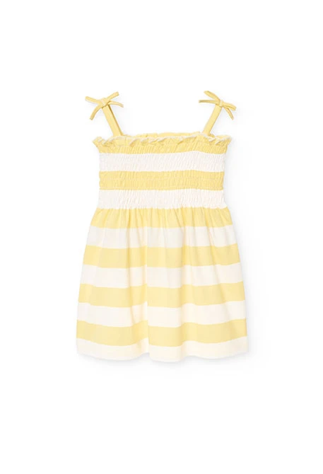 Robe en maille pour bébé fille rayée en jaune et blanc