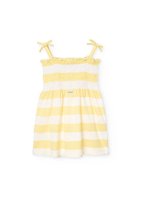 Robe en maille pour bébé fille rayée en jaune et blanc
