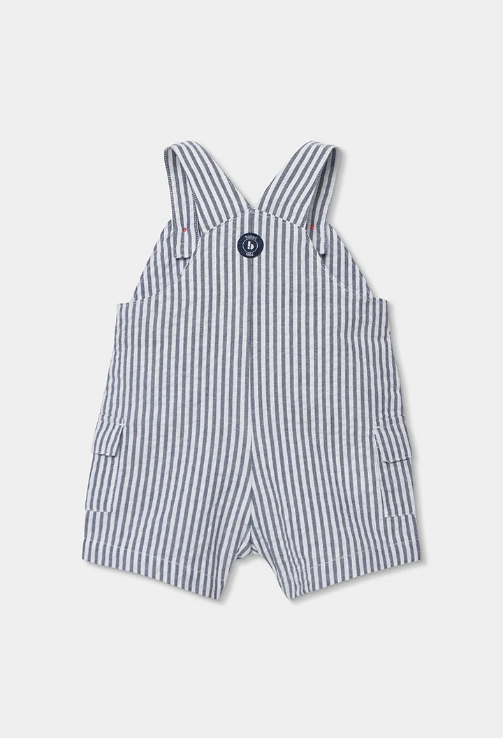 Conjunto polo e jardineiras bebé algodão branco azul