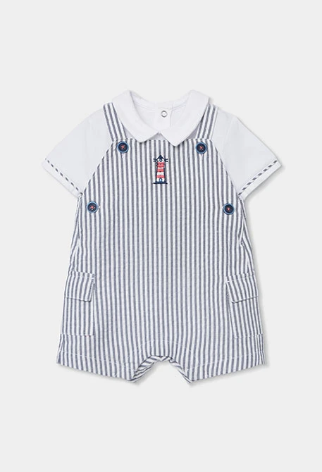 Completo polo e salopette neonato cotone bianco blu