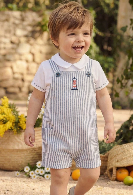 Conjunto polo y peto bebé algodón blanco azul