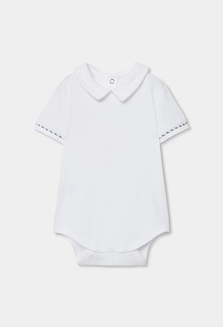 Conjunto polo y peto bebé algodón blanco azul