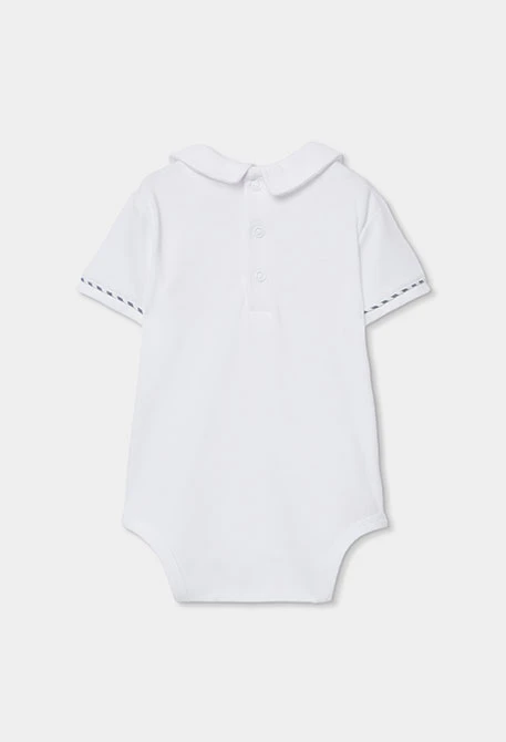 Ensemble polo et salopette bébé coton blanc bleu